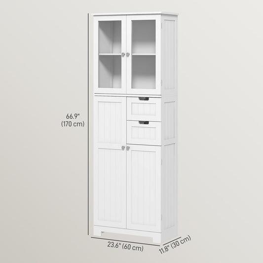 HOMCOM Tall Bathroom Storage Cabinet, Floor Bathroom Cabinet with Adjustable Shelves, for Kitchen, Living Room, White
