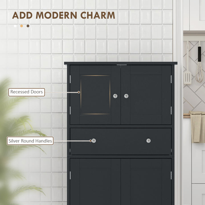 HOMCOM 50.5" Kitchen Storage Cabinet, Modern Kitchen Pantry Cabinet with 4 Doors, Drawer, Adjustable Shelf, Black