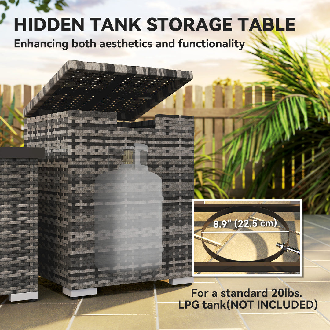 Outsunny 32" Propane Fire Pit Table 40,000 BTU Rattan Outdoor Gas Fire Table with Hideaway Propane Tank Holder, Waterproof Cover