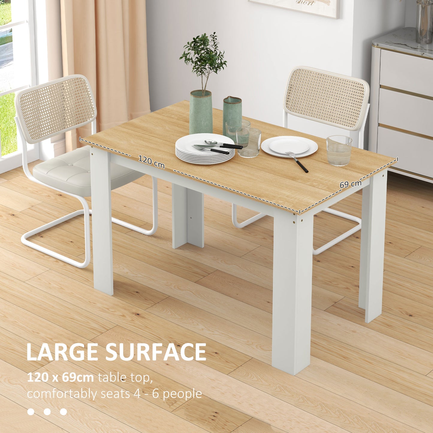 HOMCOM Kitchen Table for 4-6 People, Dining Table with Wood Effect for Dining Room, Oak