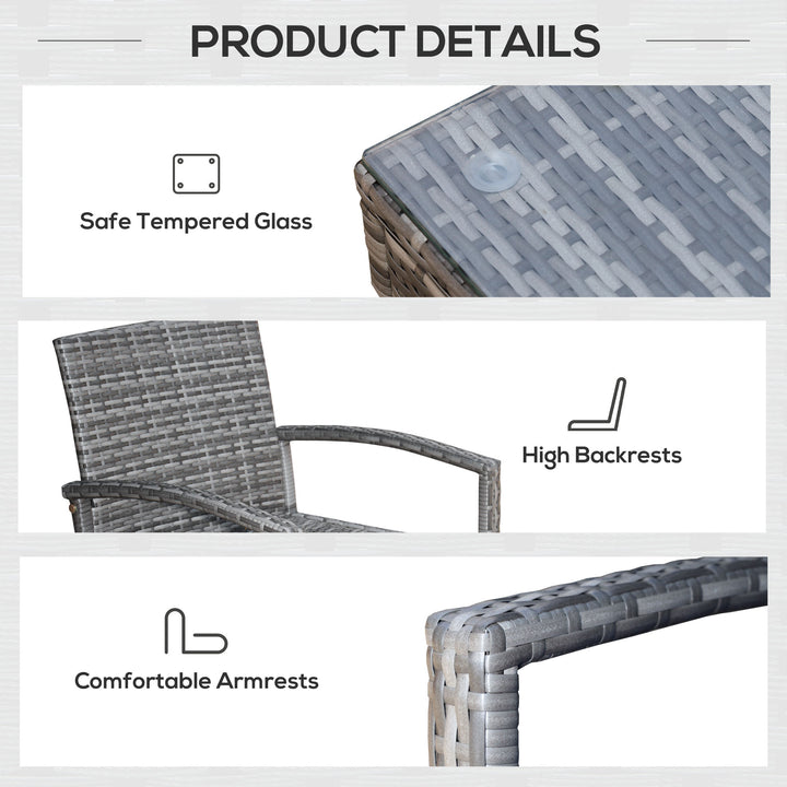 Outsunny 3 Pieces Wicker Patio Furniture Set, Rattan Bistro Set with Coffee Table and Cushions, Outdoor Conversation Set for Garden, Porch, Balcony, Blue