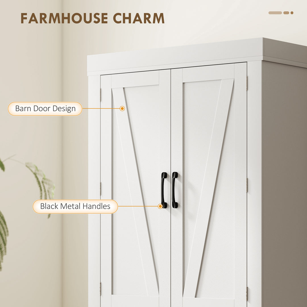 HOMCOM 72" Kitchen Pantry Cabinet, Farmhouse Kitchen Storage Cabinet with 4 Barn Doors, 6 Door Shelves, Drawer, Black