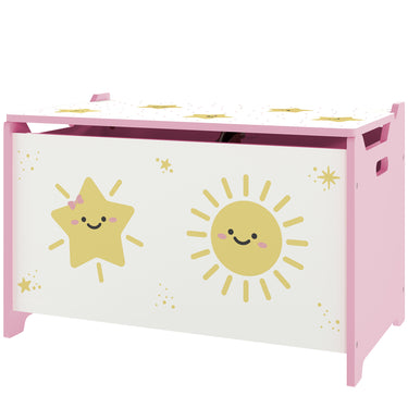 Qaba Toy Chest, Kids Storage Chest with Lid, Safety Hinges and Groove Handles for Boys, Girls, Pink