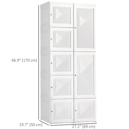 HOMCOM Portable Wardrobe Closet, Folding Bedroom Wardrobe, Clothes Storage Organizer with Cube Compartments, White