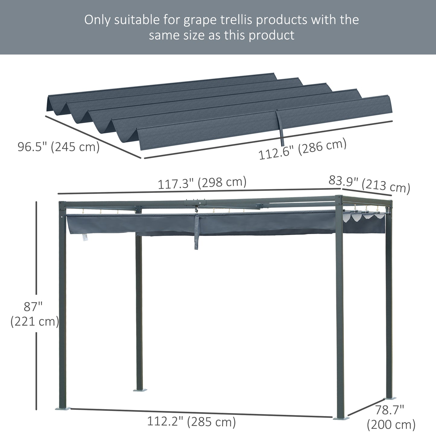 Outsunny Pergola Canopy, Retractable Sun Shade Cover for 10' x 7' Pergola, UV30+ Protected, Cream White