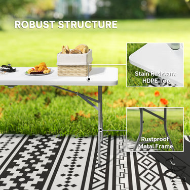 Outsunny 6ft Folding Table, Portable Plastic Camping Table with Carrying Handle, Outdoor Indoor Picnic Table for Party, BBQ