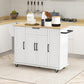 HOMCOM Modern Rolling Kitchen Island Cart with Drawers, Natural Wood Top, Towel Rack, Door Storage Cabinet, White