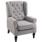 HOMCOM Fabric Accent Chair, Button Tufted Armchair, Upholstered Modern Living Room Chair, Wingback Chair with Wood Legs, Rolled Arms, Thick Padding for Bedroom, White