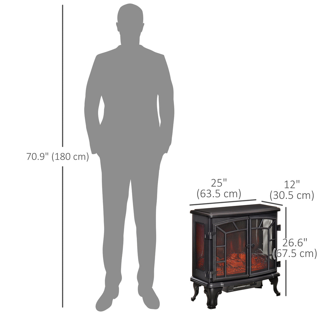 HOMCOM Electric Fireplace Heater, Freestanding Fireplace Stove with Realistic Flame Effect, Timer, Overheating Protection, 750W/1500W, Black