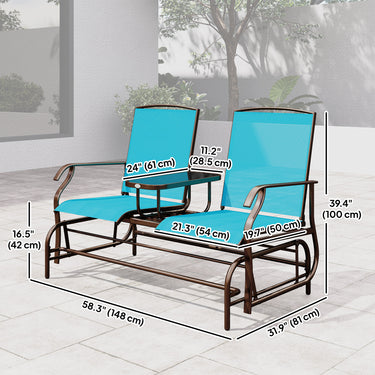 Outsunny Patio Glider Rocking Chair 2 Person Outdoor Loveseat Rocker Garden Furniture Bench, Blue