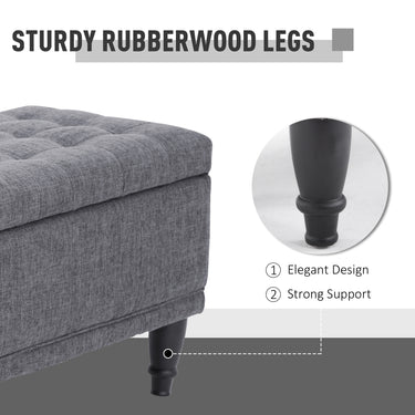 HOMCOM Storage Ottoman, Linen Fabric End of Bed Bench with Soft Close Lid, Button Tufted Storage Bench for Living Room, Entryway or Bedroom, 42" x 17" x 19", Grey