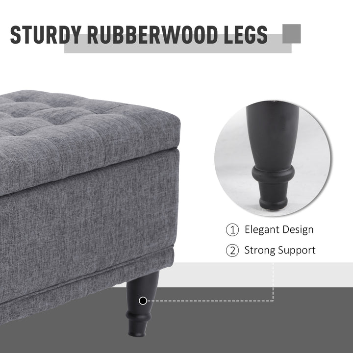 HOMCOM Storage Ottoman, Linen Fabric End of Bed Bench with Soft Close Lid, Button Tufted Storage Bench for Living Room, Entryway or Bedroom, 42" x 17" x 19", Grey