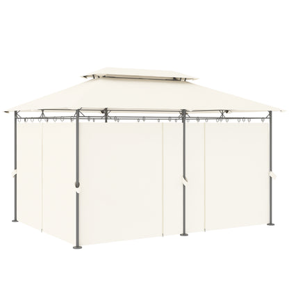 Outsunny 10'Â xÂ 13' Double Roof Patio Gazebo, Outdoor Gazebo with Curtains, for Garden, Lawn, Backyard and Deck, Cream White
