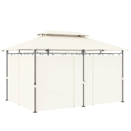 Outsunny 10'Â xÂ 13' Double Roof Patio Gazebo, Outdoor Gazebo with Curtains, for Garden, Lawn, Backyard and Deck, Cream White