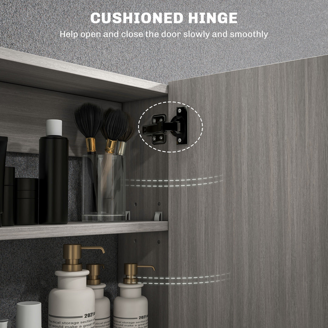 HOMCOM Bathroom Mirror Cabinet, Wall-Mounted Storage Organizer with Double Doors, Adjustable Shelf, Light Lilac