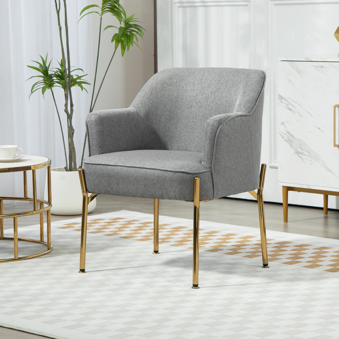 HOMCOM Fabric Armchair, Modern Accent Chair with Metal Legs for Living Room, Bedroom, Home Office, Cream White