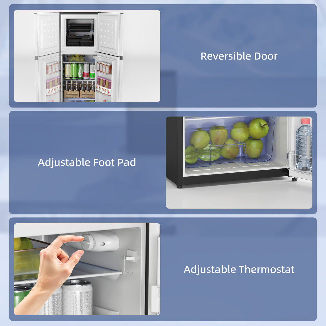 HOMCOM Double Door Mini Fridge with Freezer, 4.6 Cu.Ft Small Refrigerator with Thermostat, Shelves, Reversible Door, Silver