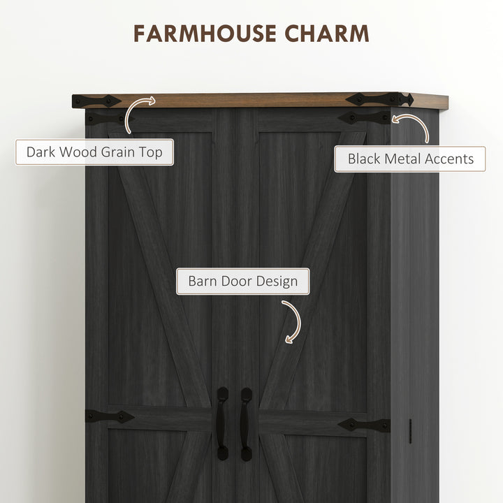 HOMCOM 47" Kitchen Pantry Storage Cabinet, Farmhouse Kitchen Pantry Cabinet with Adjustable Shelves and Door Shelves, Black