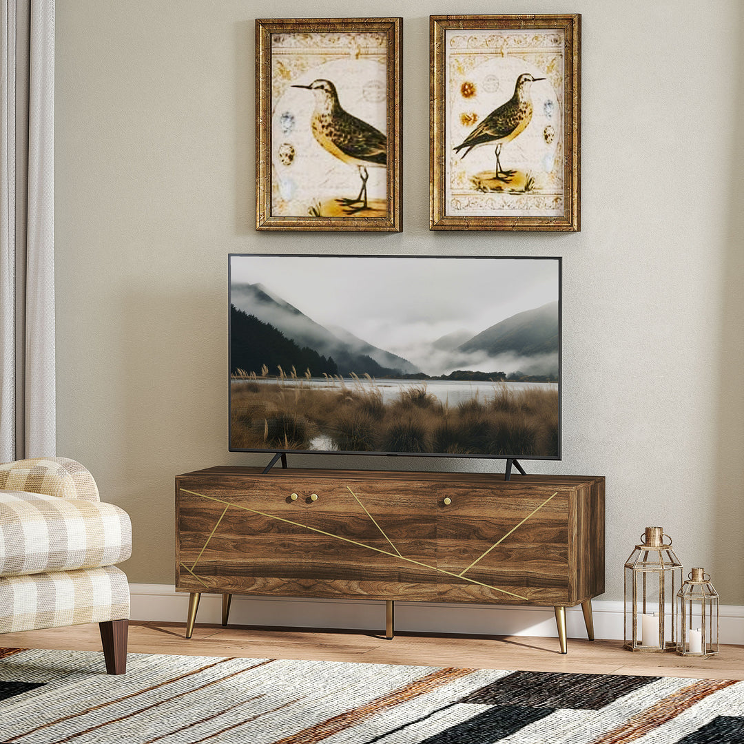 HOMCOM Modern TV Stand for up to 60" TV, TV Cabinet with Adjustable Shelves, Cable Management for Living Room, Rustic Brown