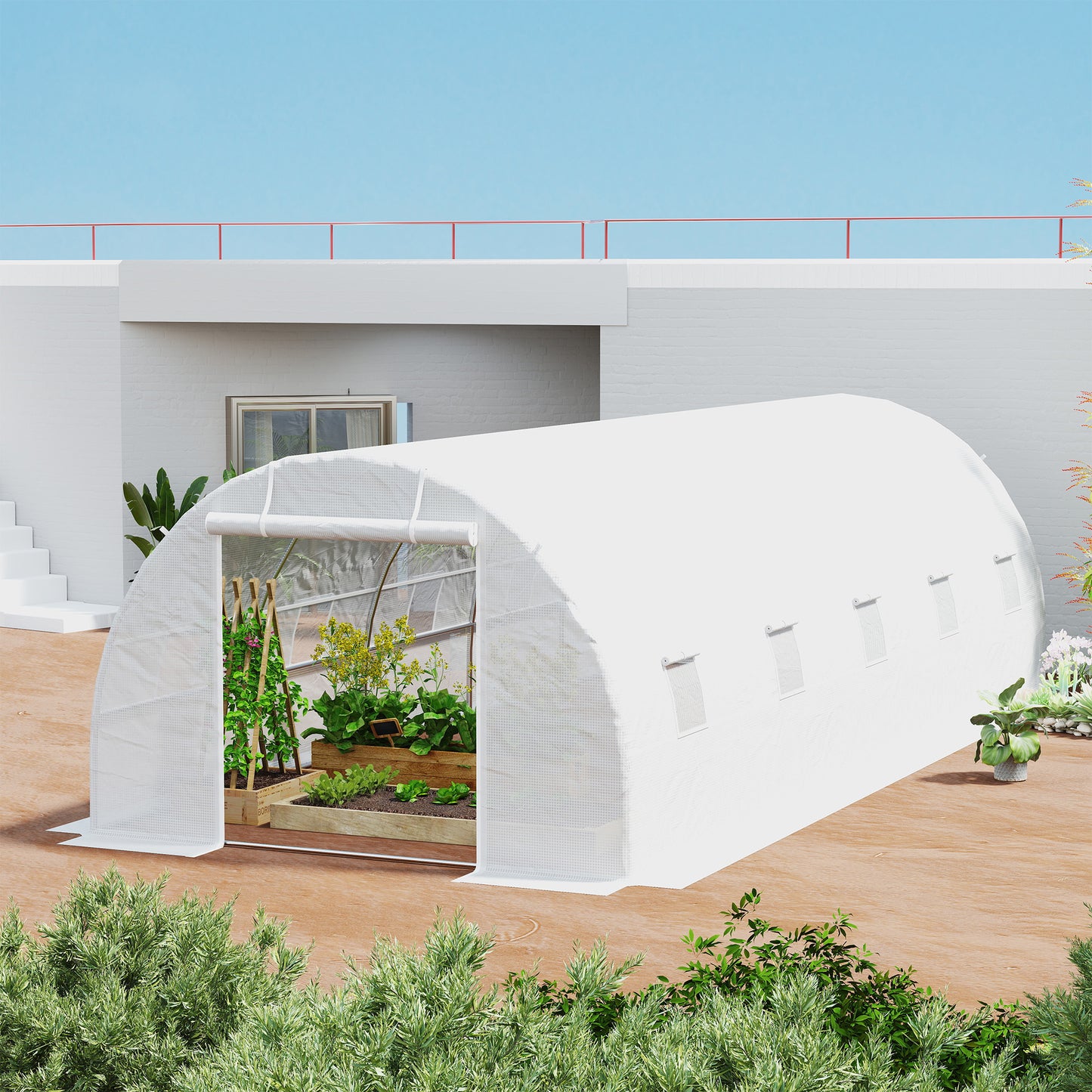 Outsunny 26' x 10' x 6.6' Large Walk in Tunnel Greenhouse Garden Plant Seed Green House Premium Steel Frame
