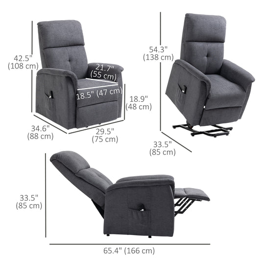 HOMCOM Power Lift Chair Electric Recliner Sofa for Elderly with Remote Control & Side Pocket for Living Room, Grey