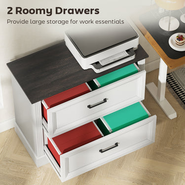 HOMCOM Lateral Filing Cabinet, Farmhouse File Cabinet with 2 Silent Drawers for Letter/A4/Legal Size Files, White