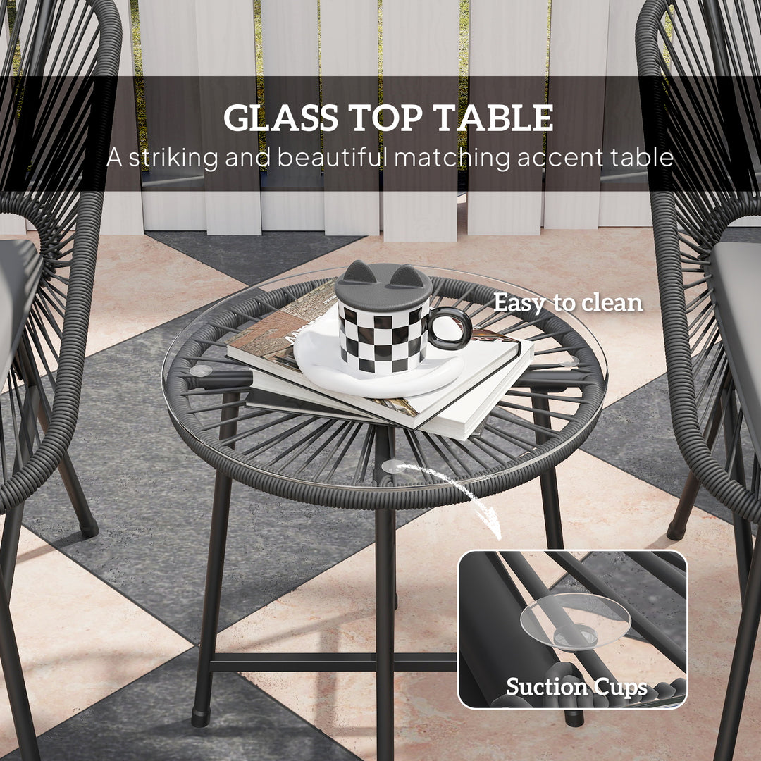 Outsunny 3 Piece Bistro Set, Wicker Outdoor Patio Furniture Set with Glass Top Table, Cushions for Balcony, Porch, Black