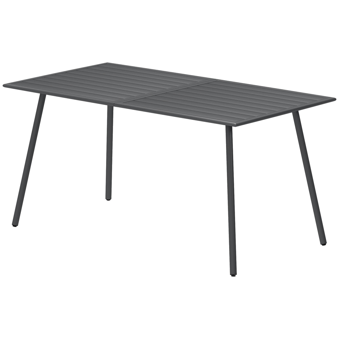 Outsunny Rectangle Patio Dining Table for 6 Person, Metal Steel Slat Outdoor Table, for Lawn, Garden, 59" x 31.5" x 29", Grey