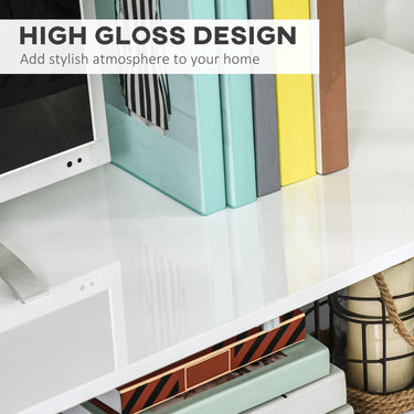 HOMCOM Lighted TV Stand for TVs up to 75", TV Cabinet with Storage for Living Room, High Gloss White