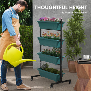 Outsunny 4-Tier Vertical Raised Garden Planter with 4 Boxes, Wheels, Outdoor Plant Stand for Vegetable Flowers, Green