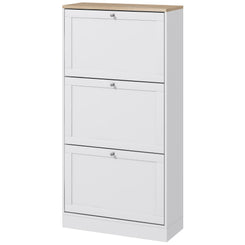 HOMCOM Modern Shoe Storage with 3 Flip Drawers and Adjustable Shelves, Shoe Cabinet Organizer for 18 Pairs of Shoes, White