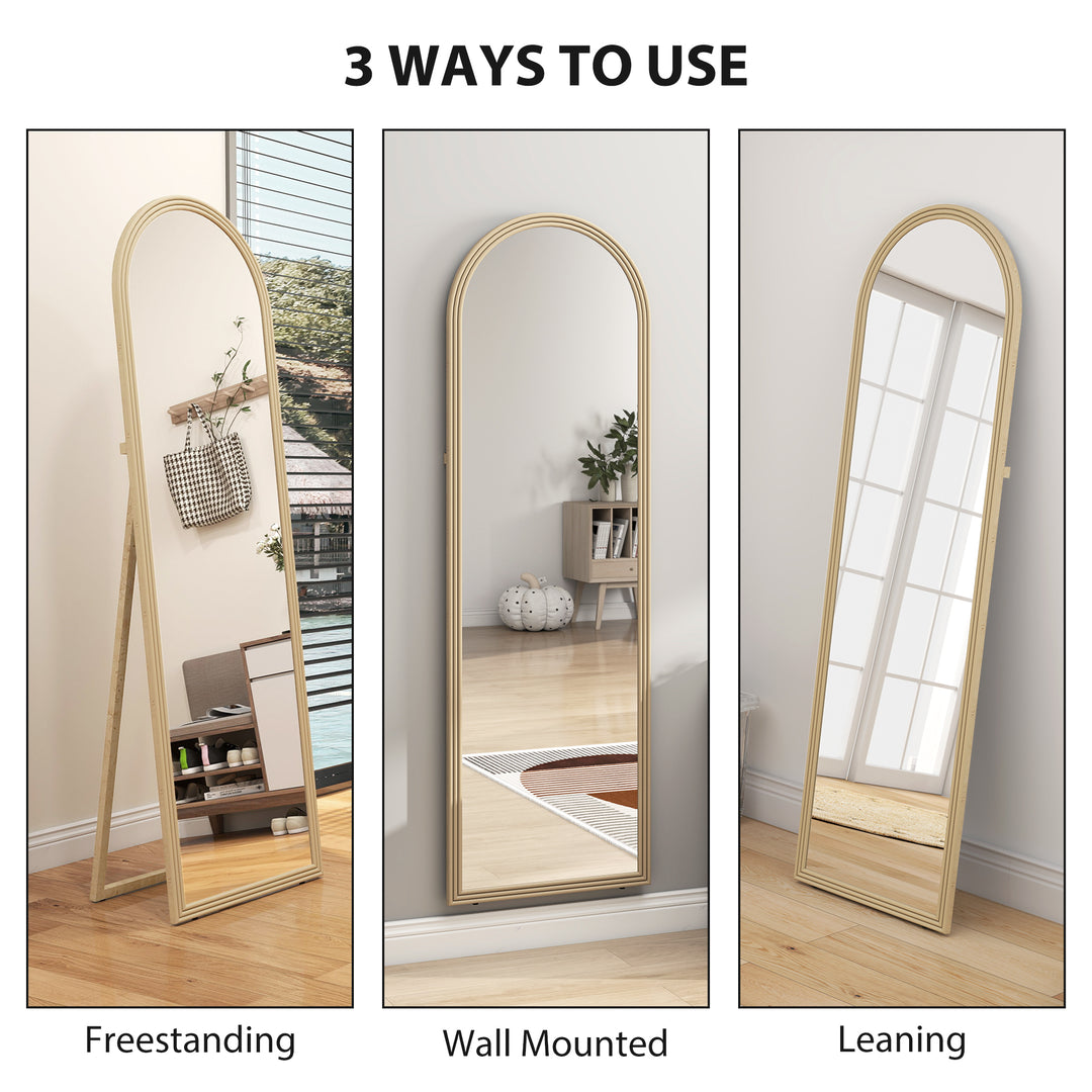 HOMCOM 64" x 21" Full Length Mirror, Free Standing, Leaning or Wall, Arched Full Body Mirror with Faux Stone Frame, Beige