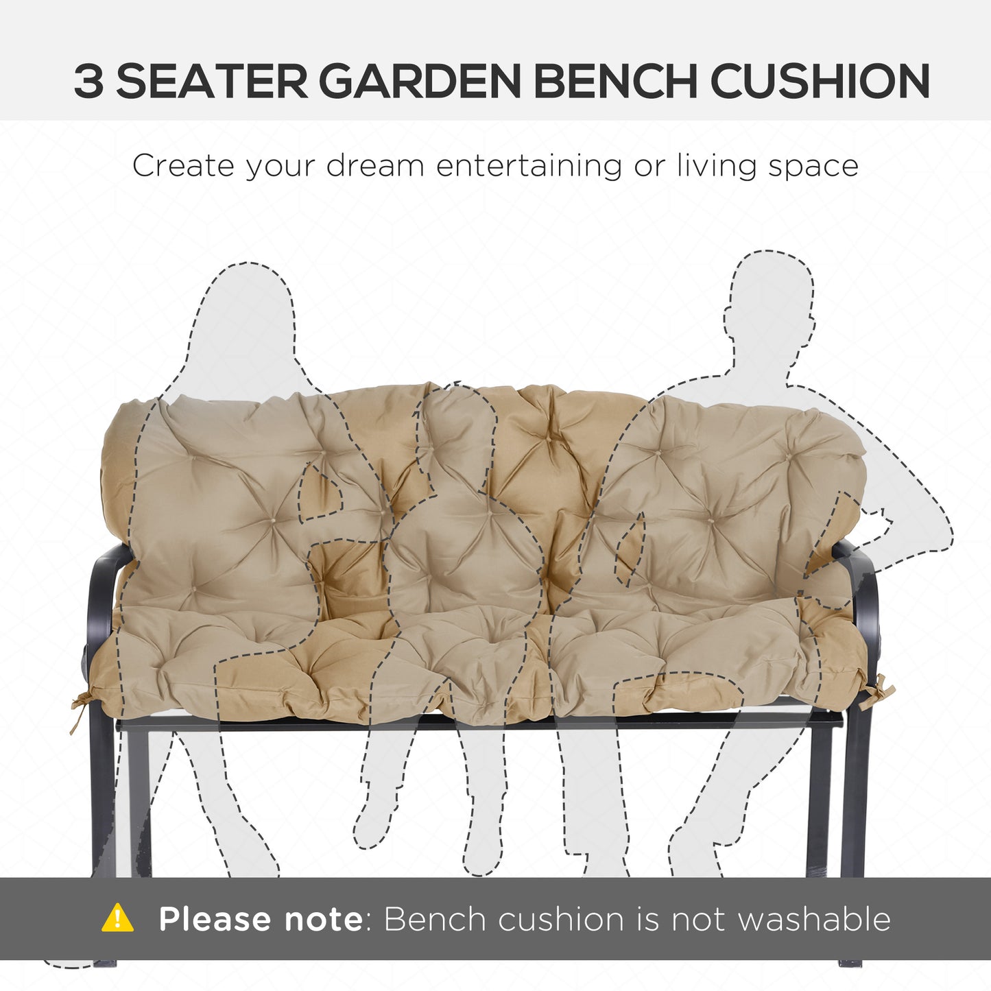 Outsunny Porch Swing Cushion Garden Bench Cushion with Backrest, Non-Slip 3-Seater Thick Pad, Swing Chair Mat Replacement for Indoor and Outdoor, 59.1" x 38.6", Khaki