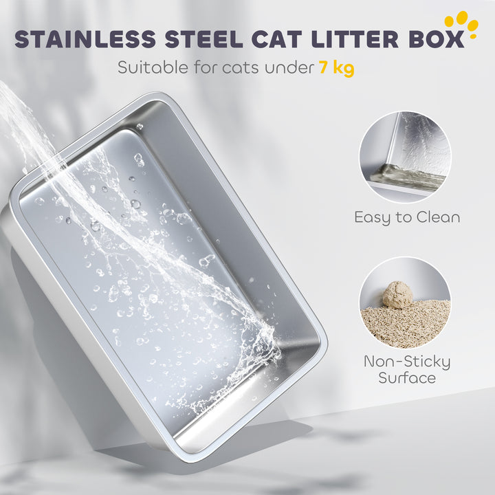 PawHut Extra Large Stainless Steel Litter Box, Enclosed Kitty Litter Box for Big Cats with Scoop, Deodorizer Bag