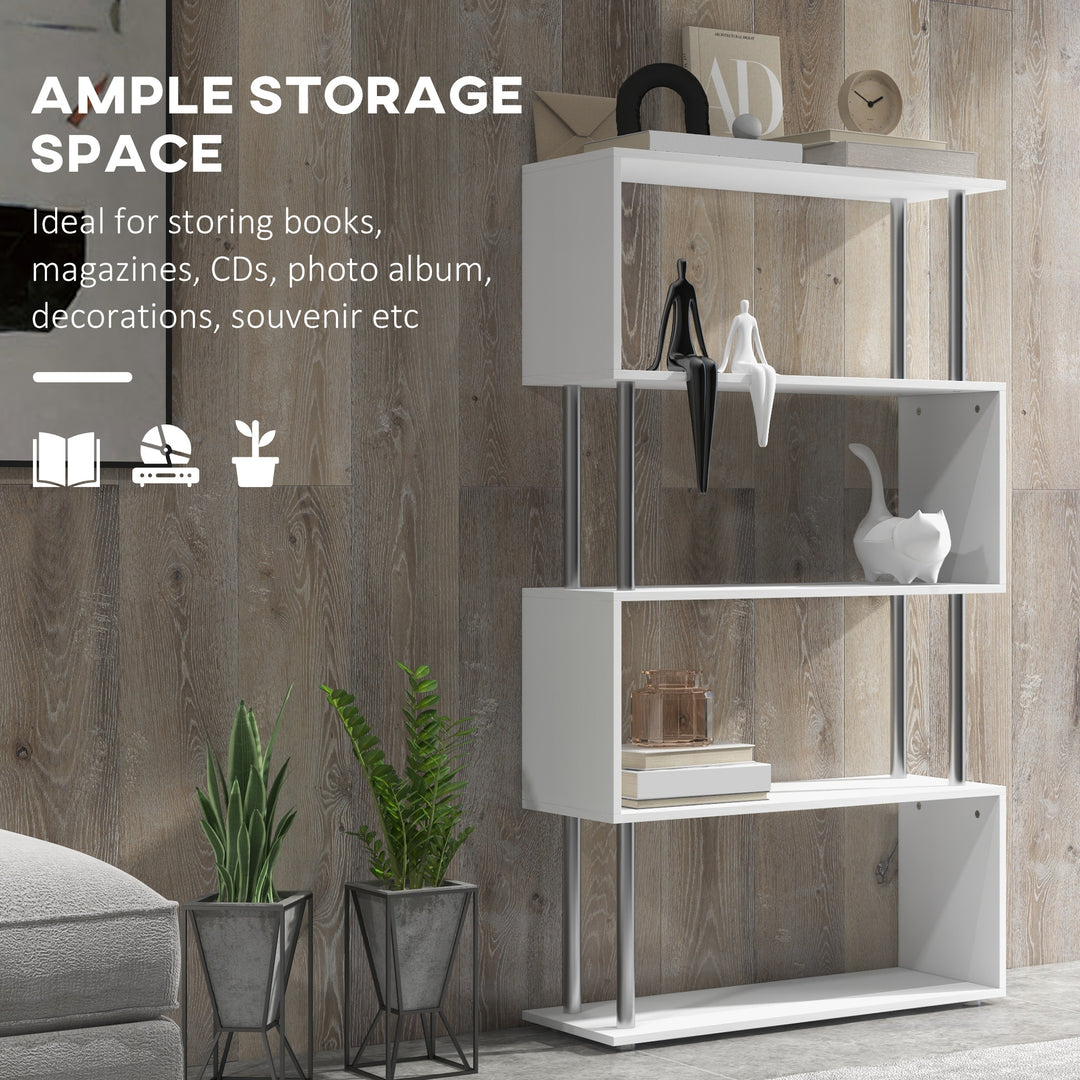 HOMCOM 5-Tiers Geometric Wooden Bookcase S-Shaped Storage Bookshelf Display with Metal Frame for Living Room, Bedroom, Home Office, Black