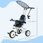 Qaba 6 in 1 Kids Tricycle with Removable Handlebar and Canopy, Navy Blue