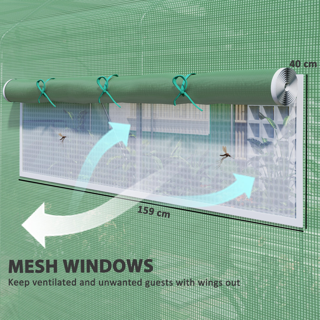 Outsunny 19.5' x 10' x 7.5' Walk-in Tunnel Greenhouse with 3 Roll-Up Doors and Large Mesh Windows, Outdoor Green House, Plant Hot House Tent with Galvanized Steel Frame, Green