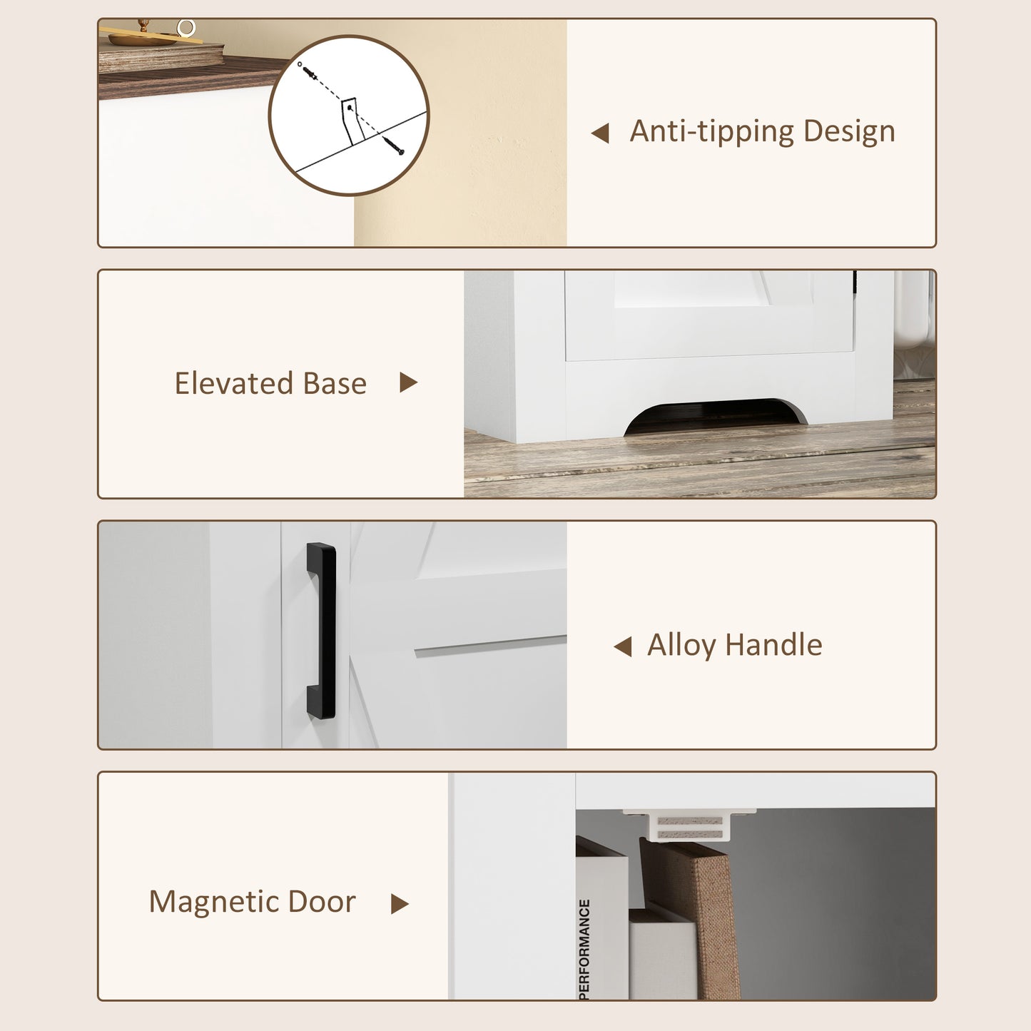 HOMCOM Farmhouse Accent Cabinet with Adjustable Shelf Barn Door Storage Cabinet for Living Room Floor Pantry Cabinet White