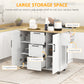 HOMCOM Rolling Kitchen Cart on Wheels with Drop Leaf, Kitchen Island with 3 Drawers, Solid Wood Top and Towel Rack, White