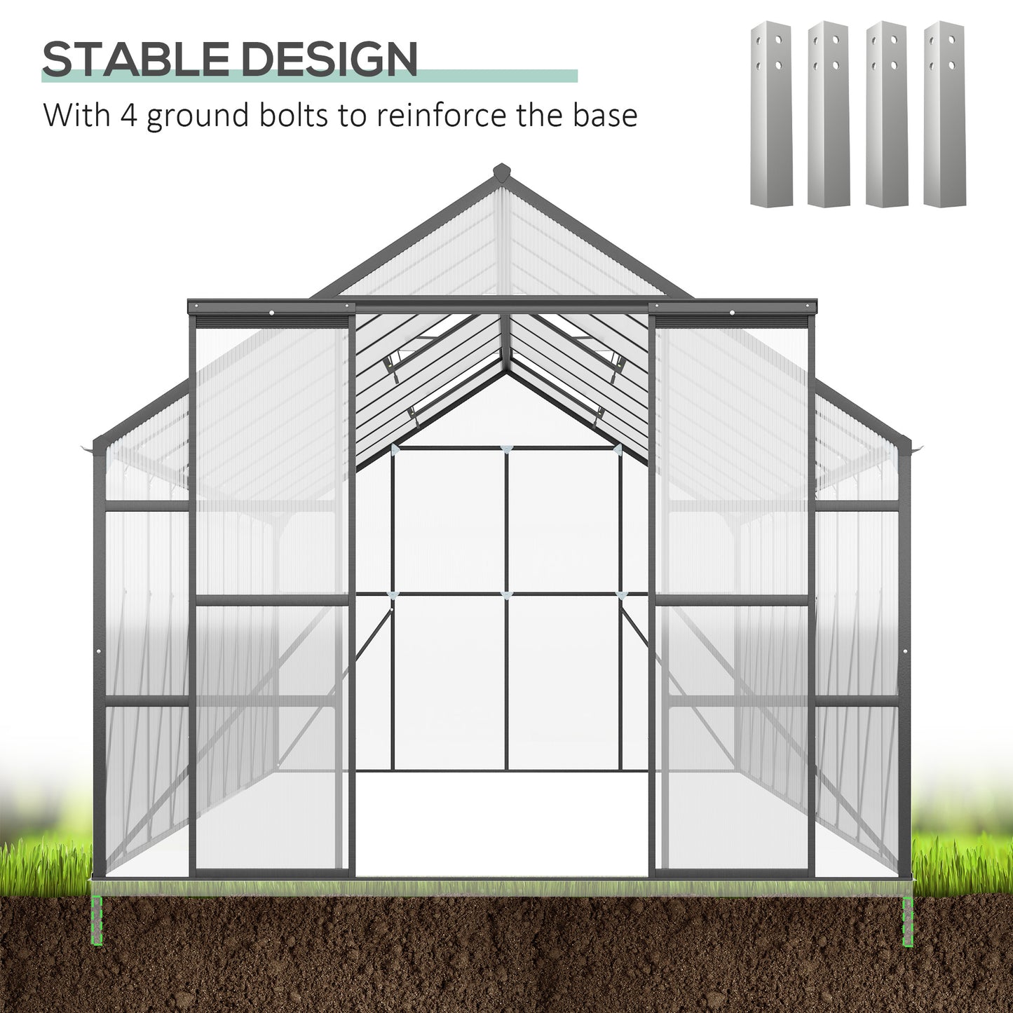 Outsunny 20' x 8' Aluminum Polycarbonate Greenhouse Walk-in Garden Greenhouse Kit with Adjustable Roof Vent, Rain Gutter and Sliding Door for Winter, Black