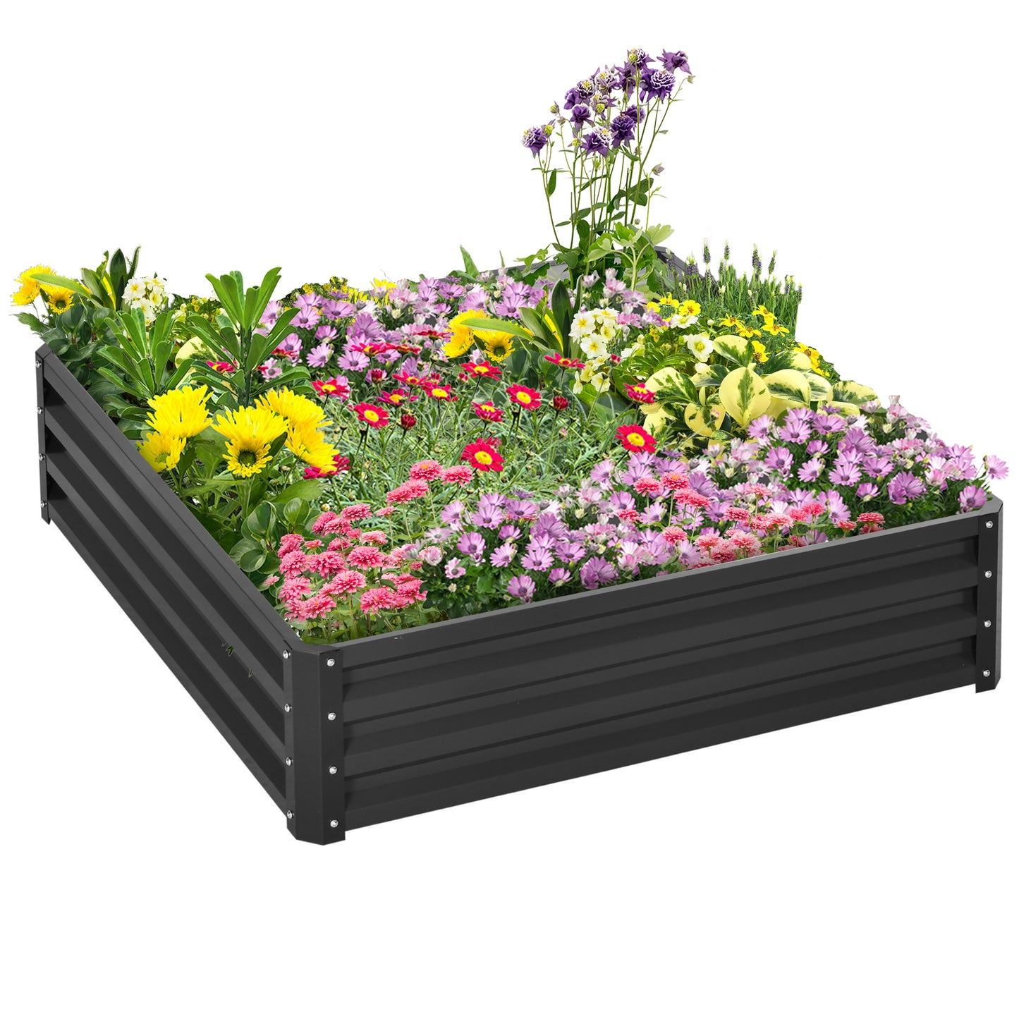 Outsunny 4' x 4' x 1' Raised Garden Bed Galvanized Steel Planter Box for Vegetables, Flowers, Herbs, Green