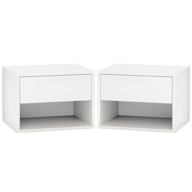 HOMCOM Floating Nightstand Set of 2, Wall Mounted Bedside Table with Drawer for Bedroom, White