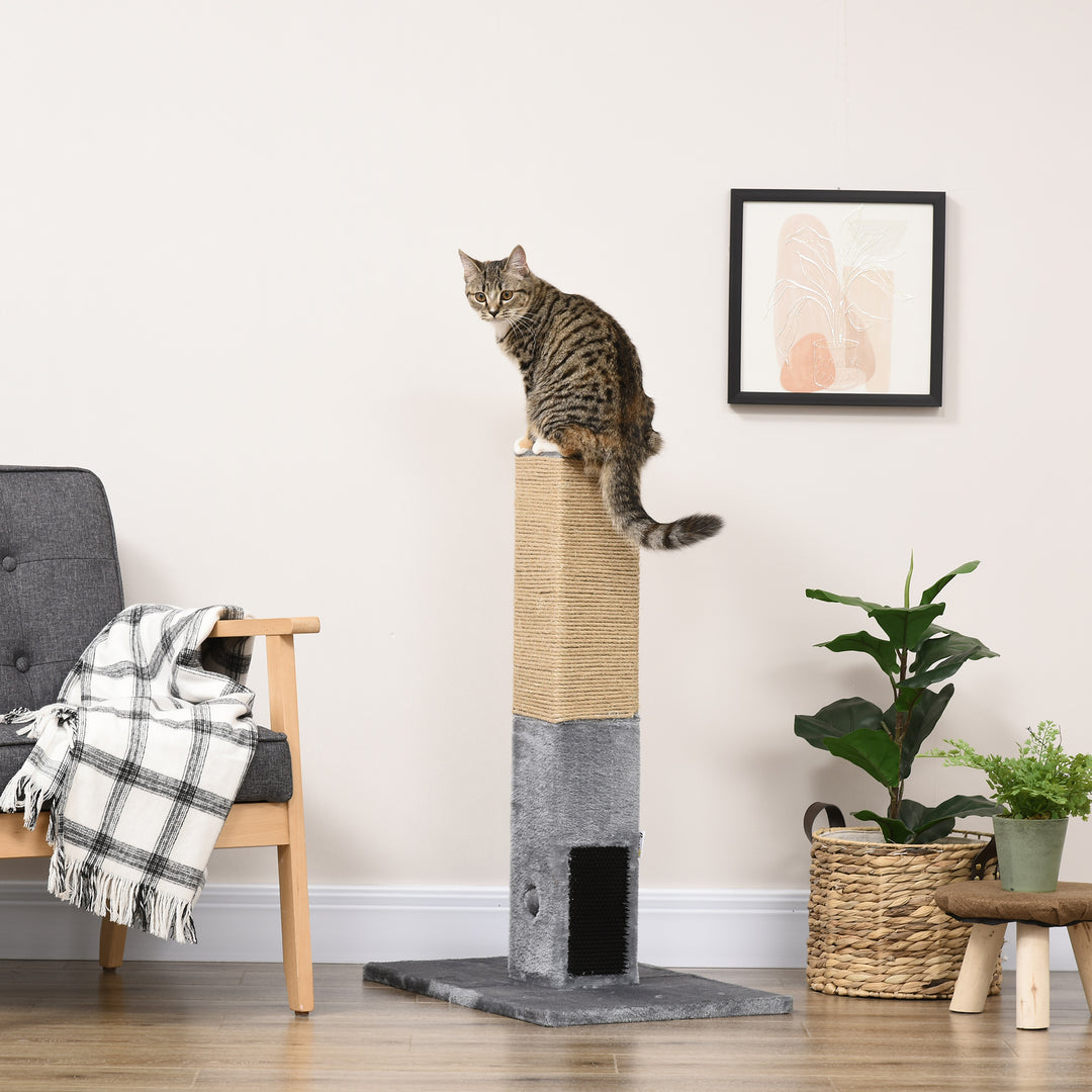 PawHut 31" Tall Cat Scratching Post for Indoor Cats with Hanging Balls, Grooming Brushes, Stable Base, Grey