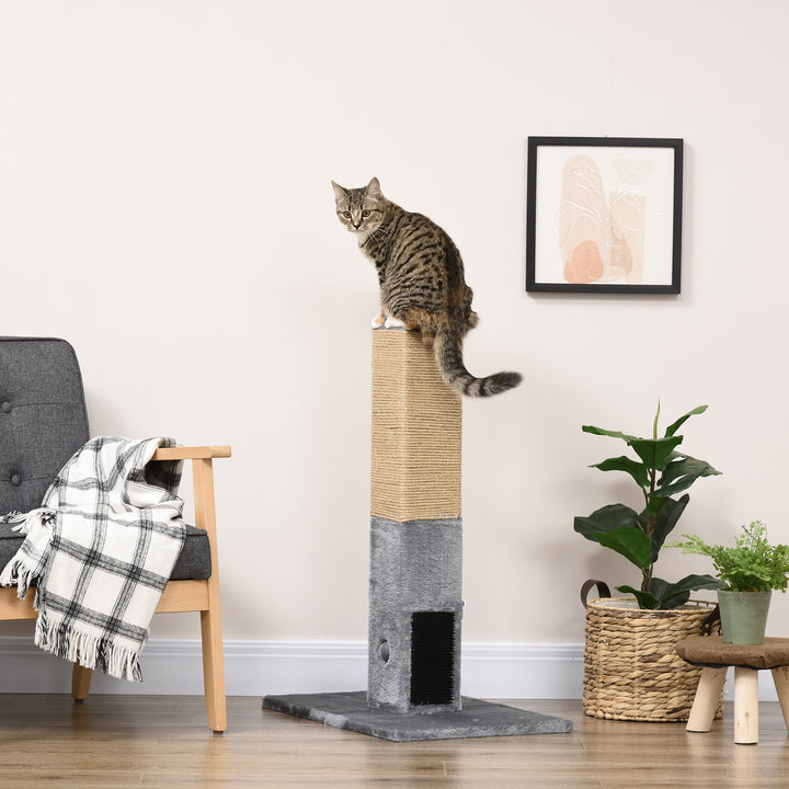 PawHut 31" Tall Cat Scratching Post for Indoor Cats with Hanging Balls, Grooming Brushes, Stable Base, Grey