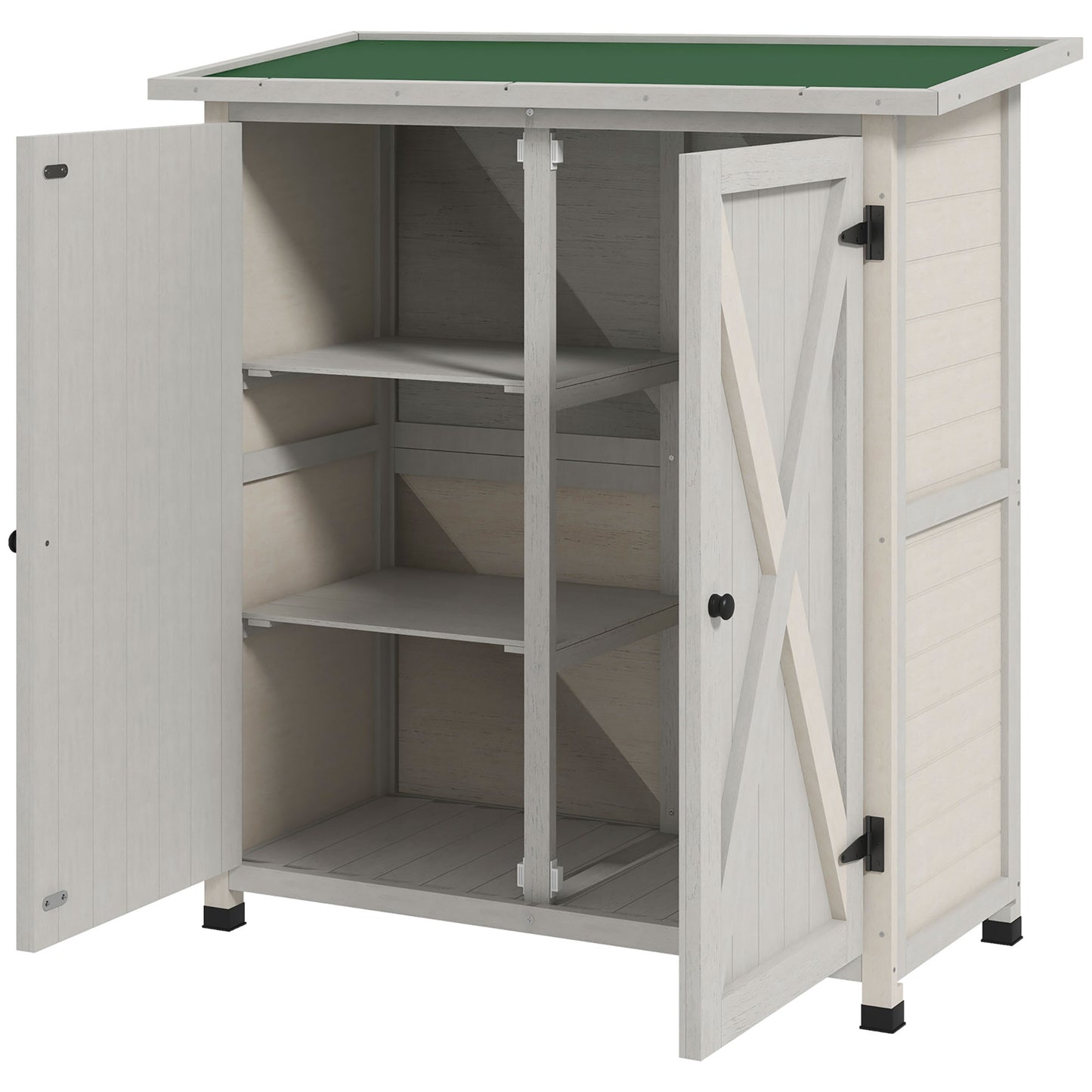 Outsunny 54.75''x29.5''x63'' Garden Storage Shed Asphalt Roof Wooden Timber Double Door Utility Storage House w/ Movable Shelf & Fixed Fittings