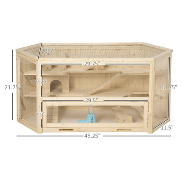 PawHut Wooden Large Hamster Cage Mouse Rats Small Animal Exercise Play House 3 Tier with Tray, Seesaws, Water Bottle
