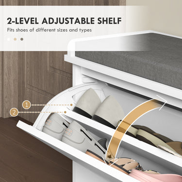 HOMCOM Shoe Storage with Seat, Upholstered Hallway Bench, Shoe Bench with Flip Drawer, Adjustable Shelf for 10 Pairs of Shoes