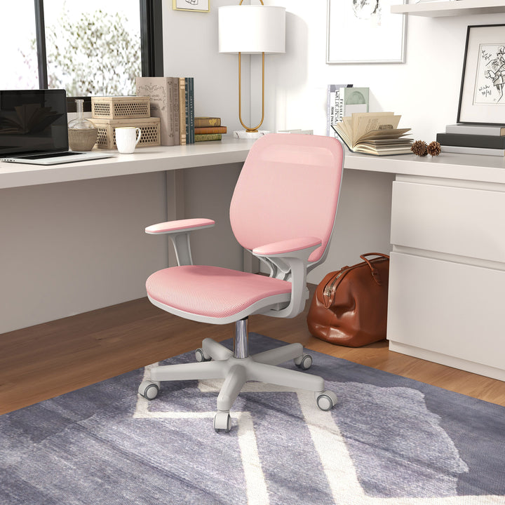Vinsetto Office Chair, Small Computer Desk Chair with Mesh Back, Swivel Castors, Arm, Pink