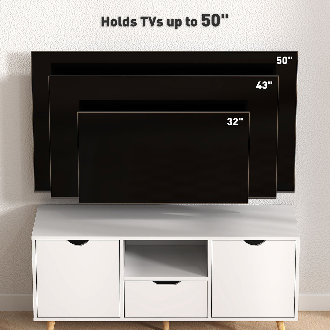 HOMCOM TV Stand with Storage for up to 50" TV, Modern TV Table with Open Shelf, Drawer and 2 Cabinets, White