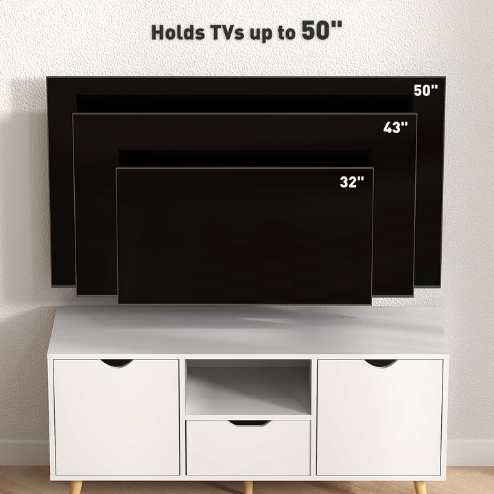 HOMCOM TV Stand with Storage for up to 50" TV, Modern TV Table with Open Shelf, Drawer and 2 Cabinets, White
